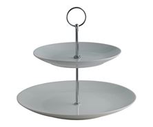 Picture of 2 TIER WHITE CAKE STAND PORCELAIN.  ASSEMBLED SIZE IS 24.5CM